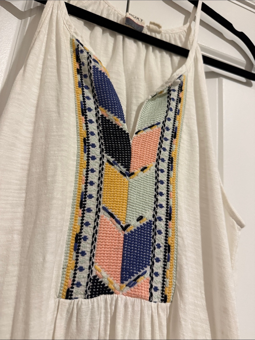 Roxy Ivory Sleeveless Sundress with Colorful Embroidered Panel - Picture 3 of 6